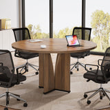 Tribesigns 39" Round Conference Table for 4, Wooden Meeting Table for Training & Seminar, Modern Small Office Table for Negotiation, Multi-Purpose Business Tables for Conference Room (Brown) Tribesigns