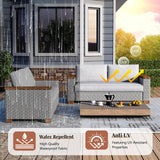 LUXOAK 4-Piece Outdoor Patio Furniture Set, All-Weather Wicker Sofa with 5.9" Solid Wood Armrests, Wooden Legs, and Cushions – Sectional Conversation Set for Backyard, Porch, Garden, or Poolside LUXOAK