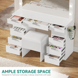 YITAHOME Makeup Vanity Desk with LED Mirror & 3 Brightness Levels, Makeup Table with 11 Drawers, Magnifying Glass, Power Outlets, Hairdryer Holder & Storage Cushion Stool for Dressing Room YITAHOME