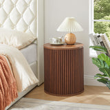 AVZEAR Small Round Side Table Fluted Night Stand Set of 2, Mid Century Modern End Table with Storage, Circle Bedside Tables Wood Nightstands for Small Spaces, Living Room, Bedroom (Walnut) AVZEAR