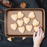 NutriChef 2-Piece Premium Nonstick Cookie Sheets for Baking - Slick Carbon Steel Baking Sheet Set w/ Raised Edges for Roasting, Baking, & More - 15" x 11" & 13" x 9" - PTFE, PFOA, PFOS Free NutriChef