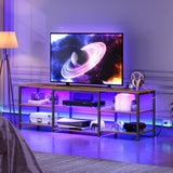 HOOBRO LED TV Stand for 75 Inch TVs with Charging Station, Gaming Entertainment Center with Open Storage, Media TV Console Table, TV Stand for Living Room, Bedroom, Rustic Brown and Black BF21UDDS01 HOOBRO