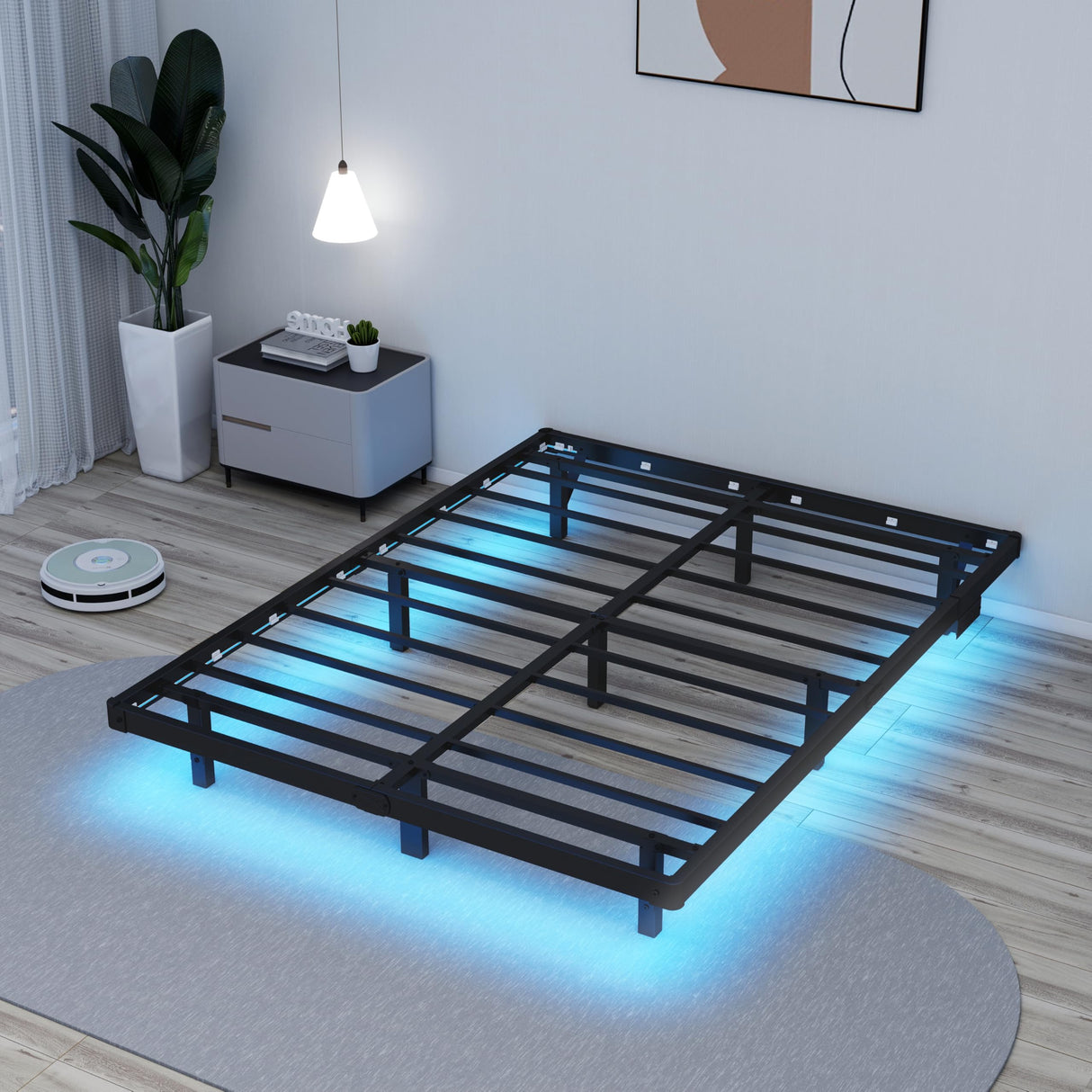 HusDream Floating Bed Frame Queen with Smart LED Lights and Charging Station 8 Inch Metal Platform Bed Frames Queen Size,Stable Structure,Under Bed Storage Space,No Box Spring Needed (8 Inch, Queen) HusDream