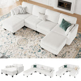 Huatean Home Modular Sectional Sofa, Convertible U Shaped Sofa Couch with High Density Memory Foam, 6 Seat Comfy Modular Sofa Couch for Living Room, Modern U Shaped Sectional Sofa, White Huatean Home