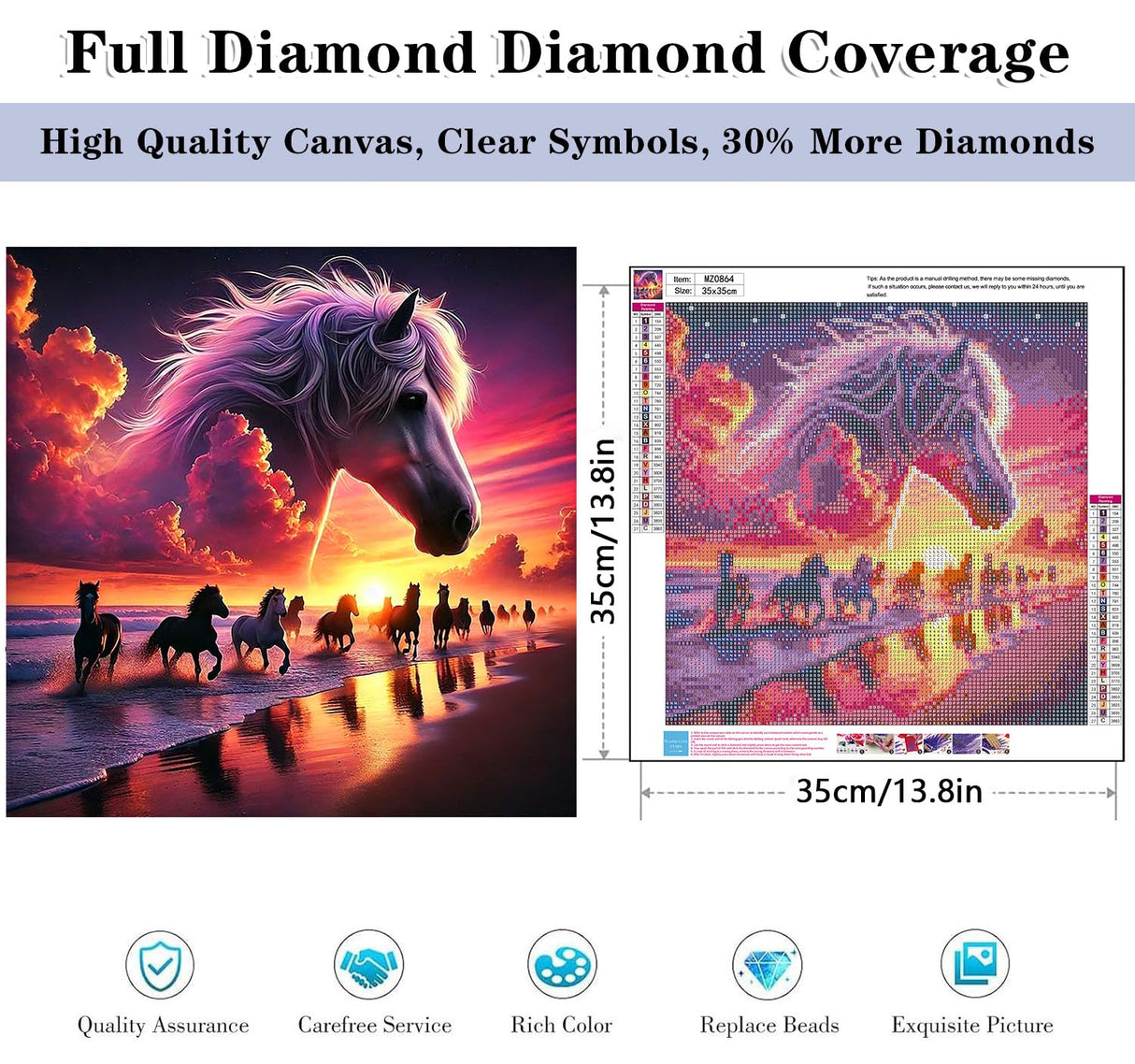 Horse Diamond Art Kits for Adults - Horse Diamond Painting Round Full Drill for Beginners, 5D Paint by Diamonds Gem Art Kit DIY Crafts Home Wall Decor Gifts 14x14 inch Generic