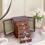 Kendal Wooden Jewelry Box for Women, Wooden Jewelry Organizer, 5-Layer Jewelry Organizer Box with Side Door, Jewelry Holder Organizer for Earrings, Necklaces, Rings Kendal