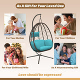 ALAULM Egg Swing Chair Outdoor Indoor Wicker Rattan Hanging Chair with Stand 350lbs Capacity w/Strong Frame & Blue Cushions for Patio Balcony Bedroom ALAULM
