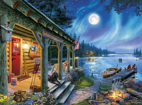 Buffalo Games - Darrell Bush - Moonlight Lodge - 1000 Piece Jigsaw Puzzle , Blue Buffalo Games