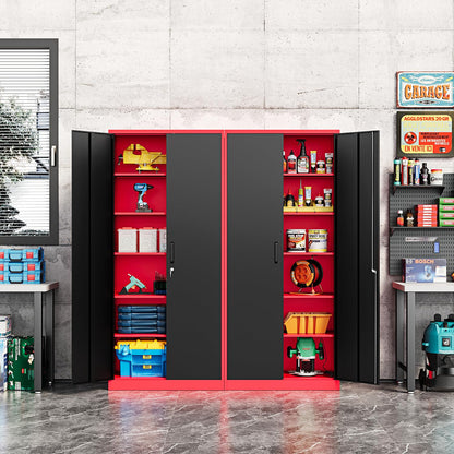 Fesbos Metal Storage Cabinet-72” Tall Steel File Cabinets with Lockable Doors and Adjustable Shelves-Black&Red Steel Storage Cabinet for Home, School, Office, Garage