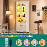 YITAHOME 72" Tall Fluted Bookshelf with LED Lights, White Bookcase with Drawers, Arched Glass Doors, 6-Tier Storage Cabinet Bookcase for Living Room, Office and Study YITAHOME