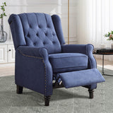 CANMOV Push Back Recliner Chair,Accent Chair, Mid Century Wingback Recliner, Fabric Push Back Recliner Chair Single Armchair Sofa with Rivet Decoration, Button-Tufted Back for Living Room,Dark Blue CANMOV