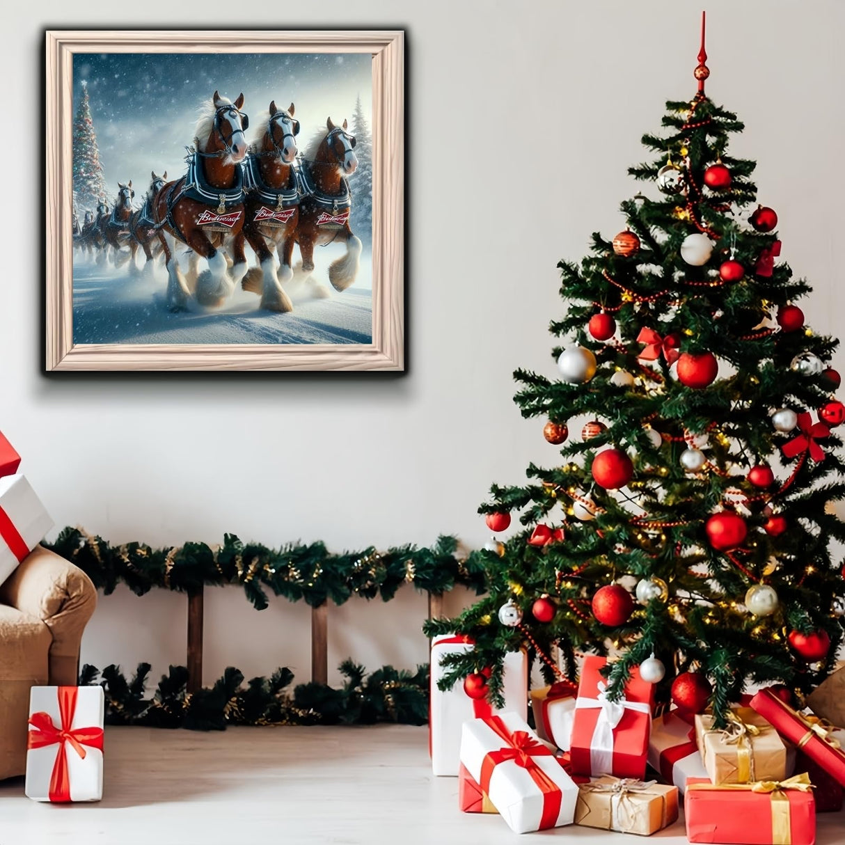 5D Christmas Diamond Painting Kits for Adults, Christmas Diamond Art Kits for Adults Beginner, DIY Full Drill Clydesdale Horse Winter Diamond Dot Gem Painting for Home Wall Decor 13.78x13.78inch BYGFHLYW