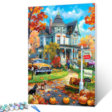 American Farm with Car Painting Autumn Landscape Paint by Number Kits 16 x 20 inch Canvas Castle DIY Oil Artwork for Adults Beginner with Brushes and Acrylic Boat Art Home Decor Boho Gift(Frameless) Tucocoo