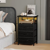Fixwal Night Stand with Charging Station, LED Nightstand with Fabric Drawers, End Table with PU Finish, Bed Side Table, Black Oak Fixwal