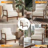 FLEXISPOT AC1 Accent Chairs Set of 2, Upholstered Mid Century Modern Corduroy Armchairs with Solid Wood Frame, Comfy Lounge Reading Chairs Farmhouse Armchairs for Living Room, Bedroom, Balcony (White) FLEXISPOT