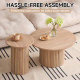 Valivestia Round Nesting Coffee Tables Set of 2, Mid Century Modern Small End Table with Fluted Style Drum Side Tables, Wood Slat Side Table Set for Living Room Bedroom Balcony Office Valivestia