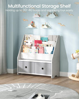 CHOEZON Kids Bookshelf and Toy Storage, 4 Tier Large Capacity Kids Book Rack, Sling Kid Bookcase, for Kids Room, Nursery, Playroom, White and Gray MCW06WT CHOEZON