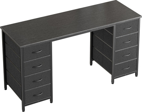 Huuger 47 Inch Computer Desk with 8 Drawers, Office Desk Work Desk for Home Office, Study, Gaming Desk with Fabric Drawers, Large Storage, Black Huuger