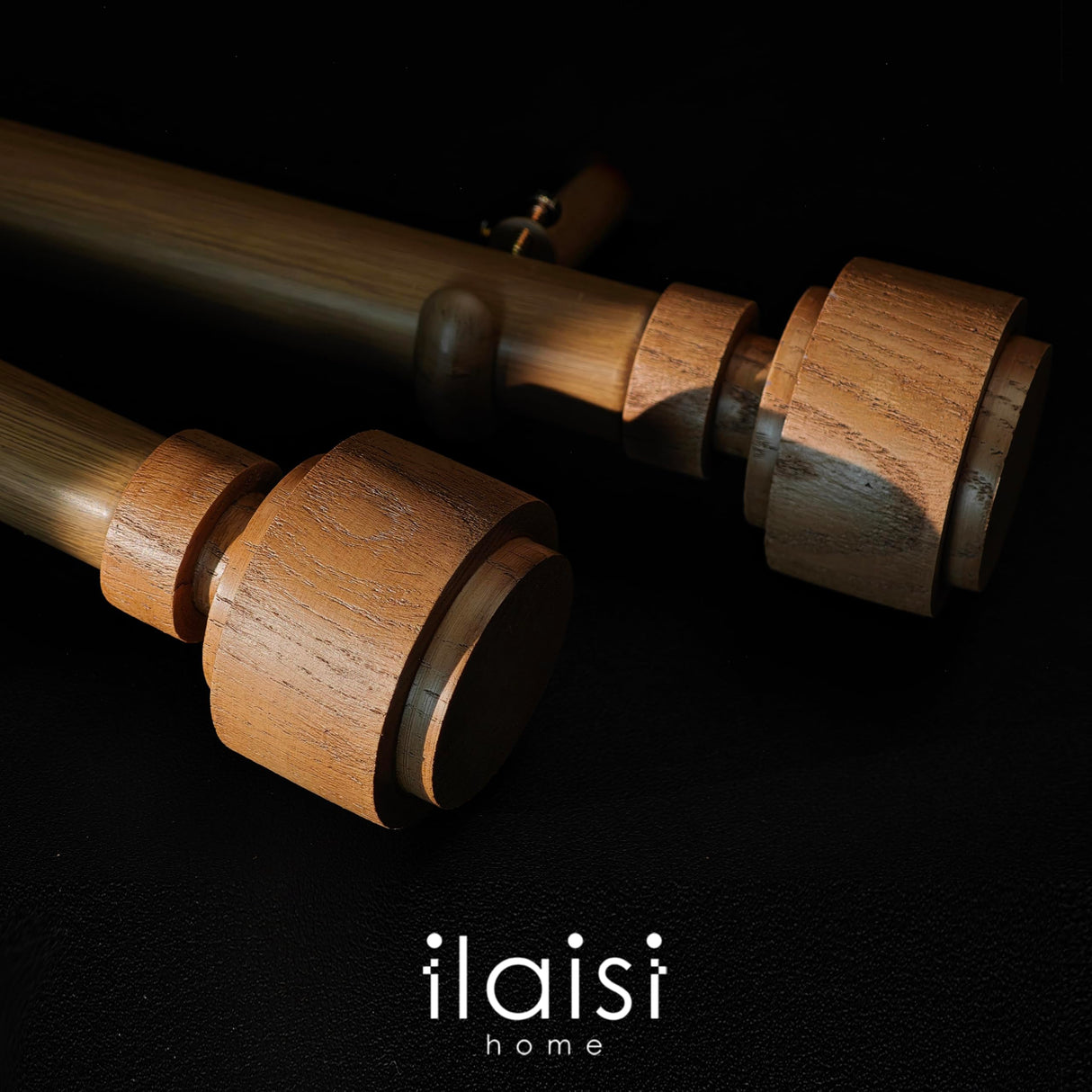 ILAISIHOME 1-1/8 Inch Diameter Faux Wood Curtain Rod with Wood Grain Finials, 72-144 inch Telescoping Double Curtain Rods for window width 68-140 inch, 1 pack ILAISIHOME