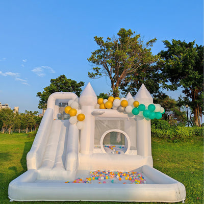 13.5ft * 9.5ft White Bounce House with Ball Pit and Blower, White Bounce House Castle for Kids Birthday Parties, Events