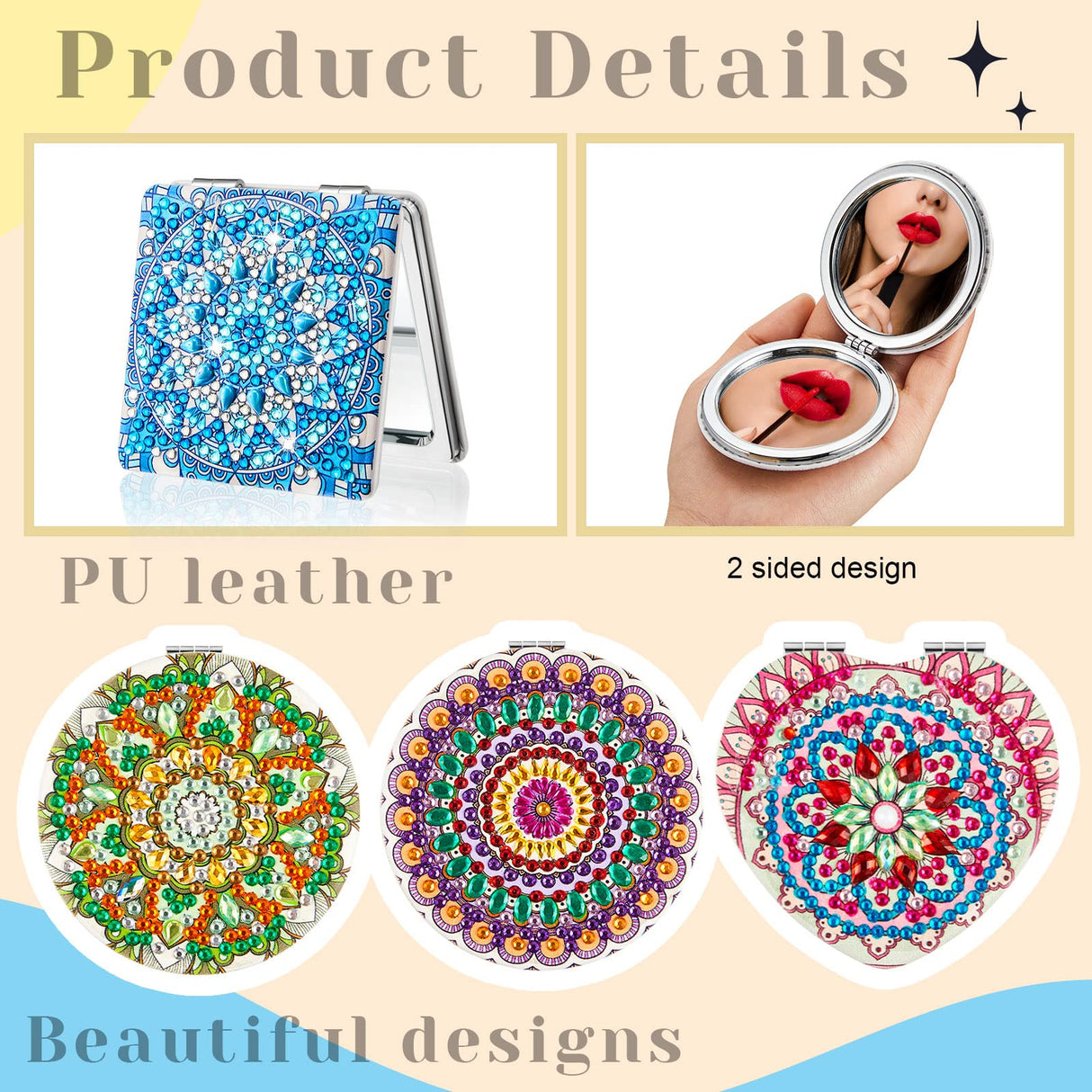 Marsui 4 Pcs Diamond Painting Compact Mirror DIY Painting Pocket Portable Folding Purse Mirror for Women Diamond Art Mom Gifts for Mother's Day Nurse Week Party Favors(Mandala) Marsui