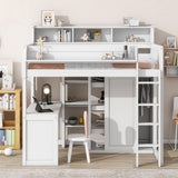SOFTSEA Twin Loft Bed with Desk, Wardrobe, and Bookcase in White for Space-Saving Style SOFTSEA