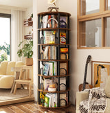 Aheaplus 6 Tier Rotating Bookshelf Tower, Revolving Bookcase, 360° Round Spinning Book Shelf, Narrow Swivel Bookshelves Vertical Turning Corner Bookshelf Organizer for Small Space, Rustic Brown Aheaplus