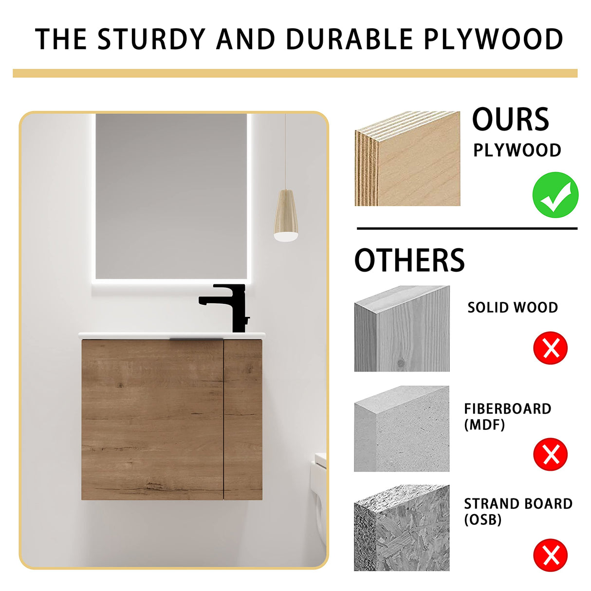 Malwee 22" Floating Bathroom Vanity with Sink, 22 Inch Single Sink Wall Mounted Bathroom Vanity, with 1 Door and White Ceramic Basin Sink Top (002-22) Malwee