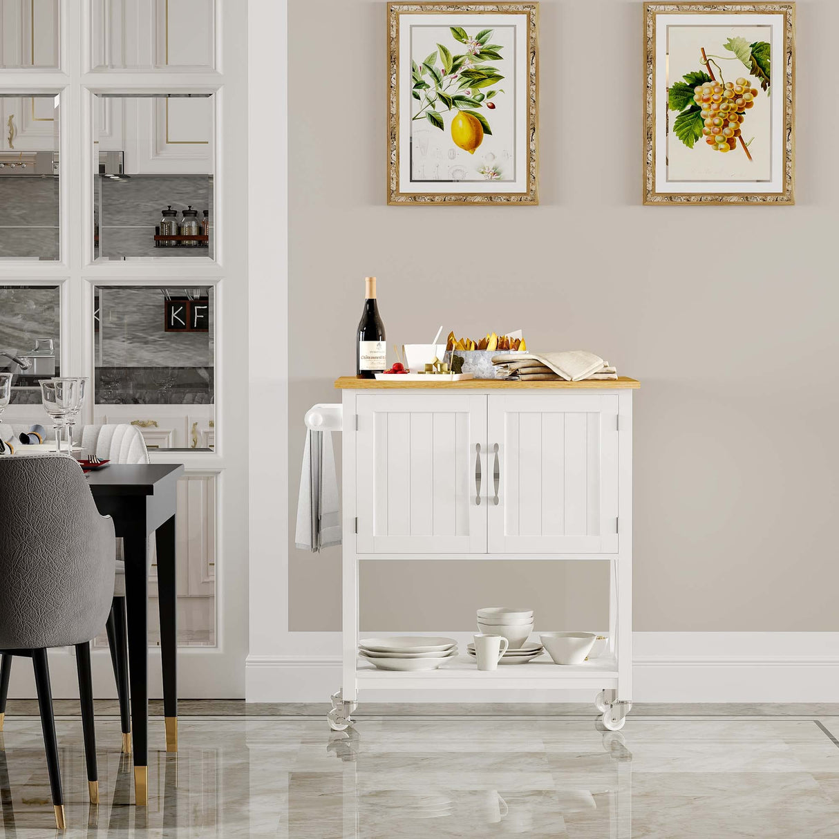 Spirich Kitchen Island on Wheels, Rolling Kitchen Cart with Storage Cabinet, Small Kitchen Island with Drop Leaf and Towel Rack for Dining Room, White Spirich