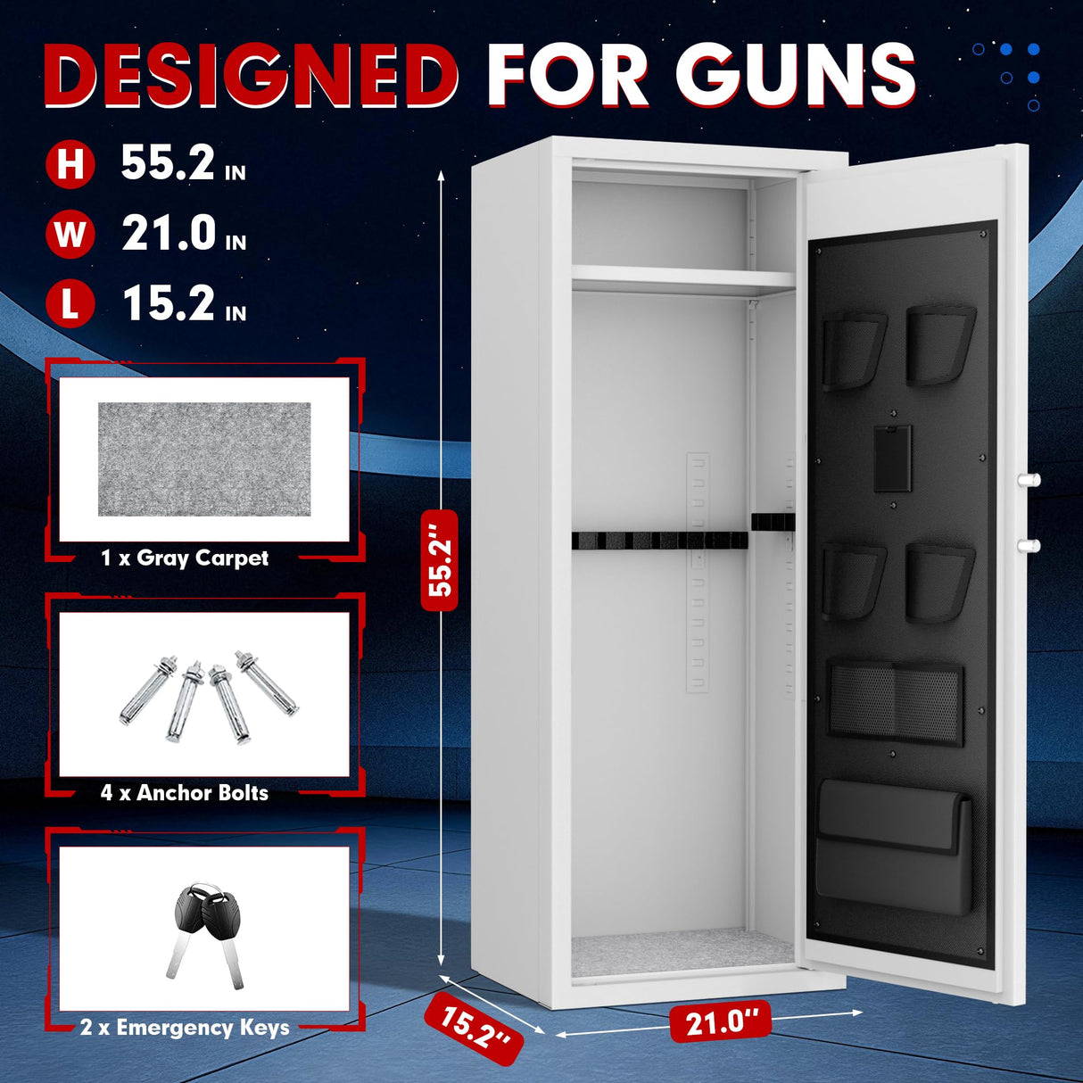 Superday 12-15 Rifle Gun Safe with Keyboard, Quick Access Large Gun Safe for Rifles, Locking Gun Cabinet Rifle Safe with Gun Safes Pockets and Adjustable Rifle Rack for Home, Office（White） Superday