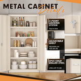 Bonusall Tall Metal Storage Lockers,71 inch Locking Steel Cabinet with Lock,Lockable Storage cabinets with 2 Doors and 4 Shelves,Utility Cabinet for Office,Garage,Warehome,Basement(Beige) Bonusall