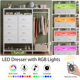 White Dresser for Bedroom with 8 Drawers, Bedroom Dresser with Hanging Rack, Clothes Dresser with Led Lights, Closet Dresser with Charging Station, 47 Inch Dresser with Shelves for Bedroom, Closet Harpaq
