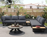 PaPaJet Aluminum Patio Conversation Set with Adjustable Backrest, 6 Piece Modern Outdoor Furniture Set with Wood Side Table for Backyard Poolside Porch, Gray PaPaJet