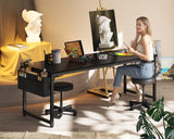 ODK 71 Inch Large Computer Desk Home Office Desk, Long Modern PC Desk Work Table with Headphone Hook & Fabric Bag for Storage, Spliced Board, Black ODK