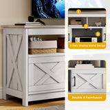 DWVO TV Stand for 65 inch TV, Farmhouse Entertainment Center with Power Outlets & Storage Cabinets, Mid Century Modern Media Console Table for Living Room, Grey Wash & Grey White DWVO