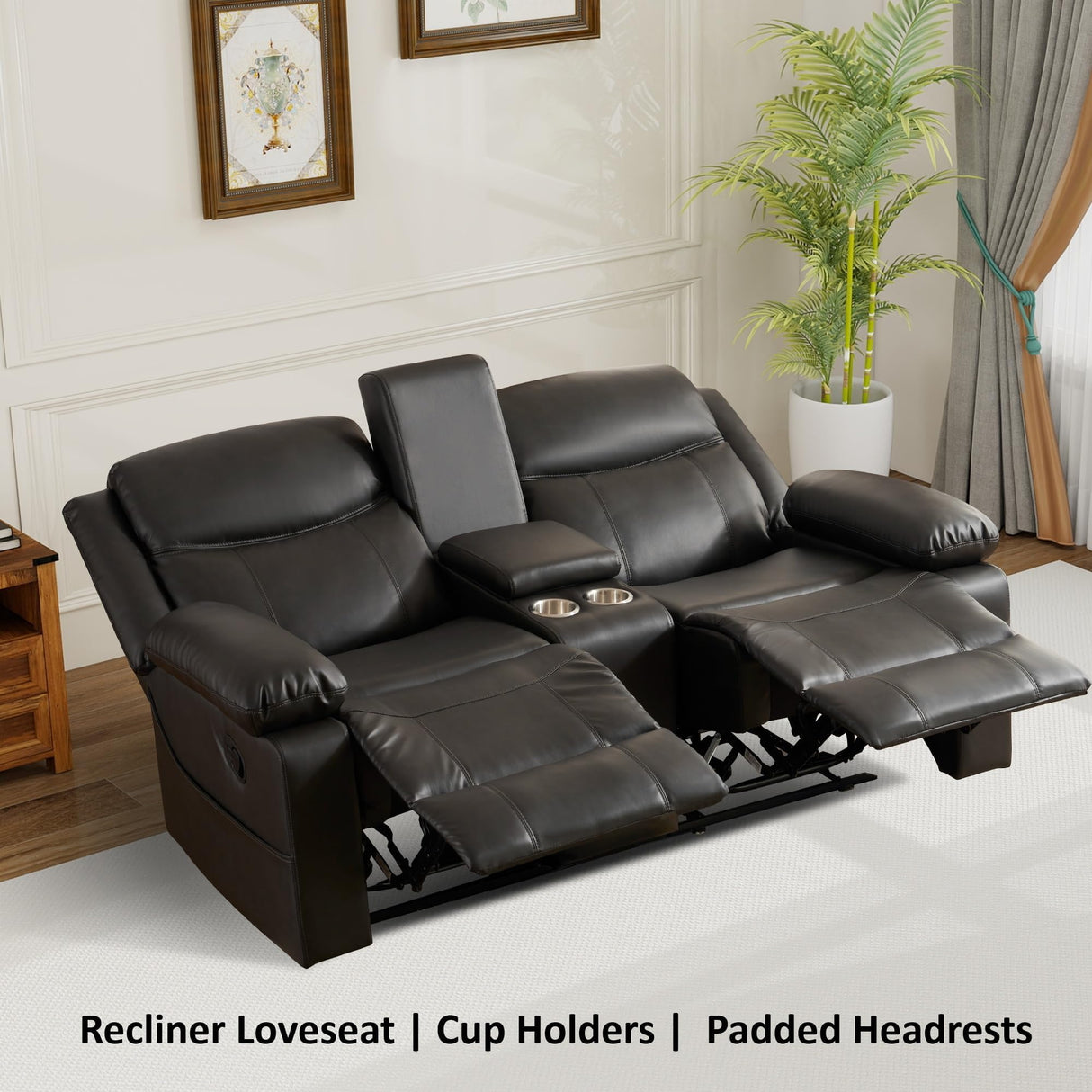 GUEAPY Reclining Loveseat Sofa with Heat and Massage, 70" Leather Dual Recliner Couch with Cup Holders, Storage Drawer & Infinite Reclining Angles,Reclining Loveseat for Living Room, Apartment, RV GUEAPY