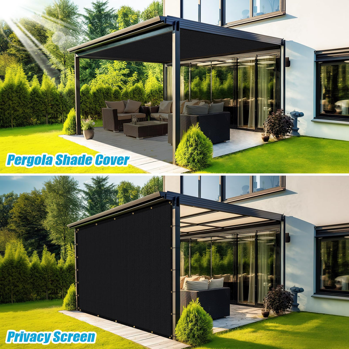 Amagenix 90% Pergola Shade Cover 11'X 20' Black Sun Shade Cloth with Grommets GN09 for Outdoor Garden Patio Porch, Commercial Grade 200 GSM - Cable Zip Ties Included (We Customized) Amagenix