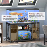 MAHANCRIS 55-75 Gallon Fish Tank Stand with Power Outlet, 3-Tier Metal Frame Aquarium Stand, Heavy Duty Reptile Terrarium Tank Stand, 52.0" L x 19.7" W x 29.9" H, 800 LBS Capacity, Black FTBK55E01 MAHANCRIS