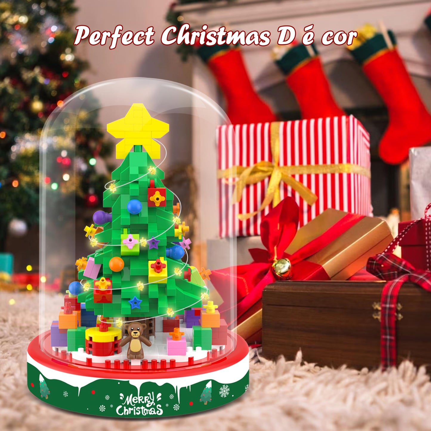 Christmas Tree Building Blocks Toy Building Sets, 542 Pcs Christmas Décor Building Kit with LED Light, Christmas Tree Toy Tabletop Christmas Ornament Xmas Gifts Stocking Stuffers for Kids Adults