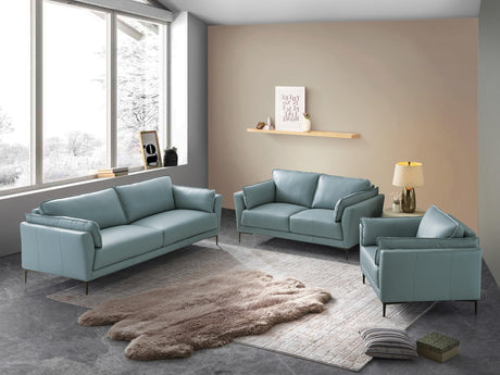 Acme Mesut Leather Upholstered Loveseat in Light Blue and Black Acme