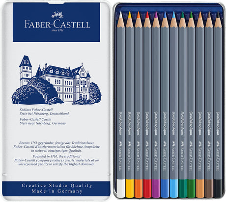 Faber-Castell Goldfaber Aqua Watercolor Pencils - Tin of 12 Colors, Pre-Sharpened Water Colored Pencils Faber-Castell