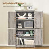 TEENFON Farmhouse Storage Cabinet with 2 Adjustable Shelves, Bathroom Cabinet with 4 Doors, Cupboard for Kitchen, Living Room, Rustic Gray TEENFON