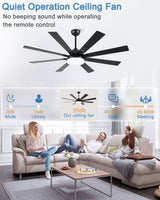POCHFAN 62 inch Ceiling Fans with Lights and Remote Control, Large Black Ceiling fan with 8 Wooden Blades for Living Room Bedroom Patio, Quiet DC Motor, 3-CCT Dimmable,6 Speed POCHFAN