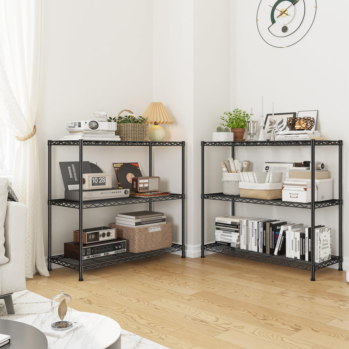 DurayLoly 3- Shelf Metal Shelving Unit 35.6Wx14Dx36H Adjustable Storage Shelves Heavy Duty Garage Shelving Steel Wire Shelving for Laundry Bathroom Kitchen Pantry Closet Garage Black DurayLoly