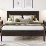 SHA CERLIN Heavy Duty Queen Bed Frame with Headboard and Under-Bed Storage - Black Oak SHA CERLIN