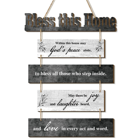 Xuhal Bless This Home Wall Decor Religious House Warming Gift Farmhouse Wooden God Sign Wood Rustic Blessing Plaque for Bedroom Living Room Kitchen Wall Art(Gray White) Xuhal