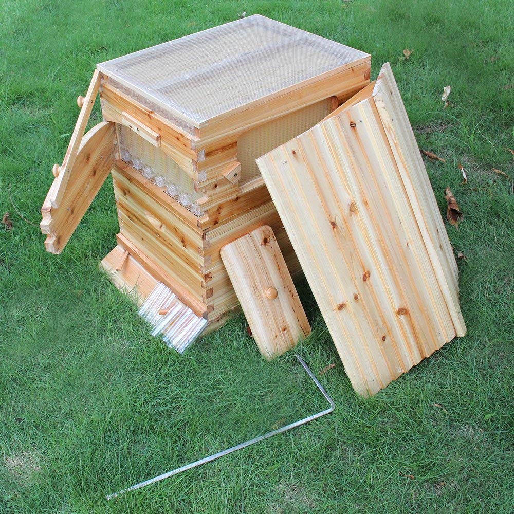 Golden Palace Bee Hive, Beehive with 7pcs Auto Super Frames, Bee House with 1pcs Super Boxes, 1pcs Brood Boxes(No Brood Frames), Bee Hives Starter Beekeeping Kits Golden Palace