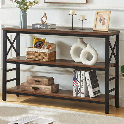 HOMBAZAAR Entryway Console Table,Industrial Console Table with Storage for Entryway,Rustic Sofa Table with 3 Tier Wide Shelf and Metal Frame, Hallway Table for Entryway,Living Room,Brown,47''