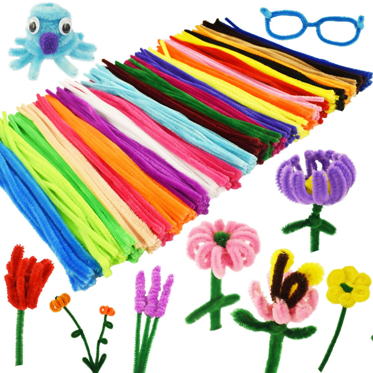 862 Pieces Kids Art & Craft Supplies Set DIY Activities & Parties Pipe Cleaners Craft Set 200 Pcs Pipe Cleaners 454 Pcs Pom Poms 208 Pcs Wiggle Eyes Self Adhesive1 PenVinoo