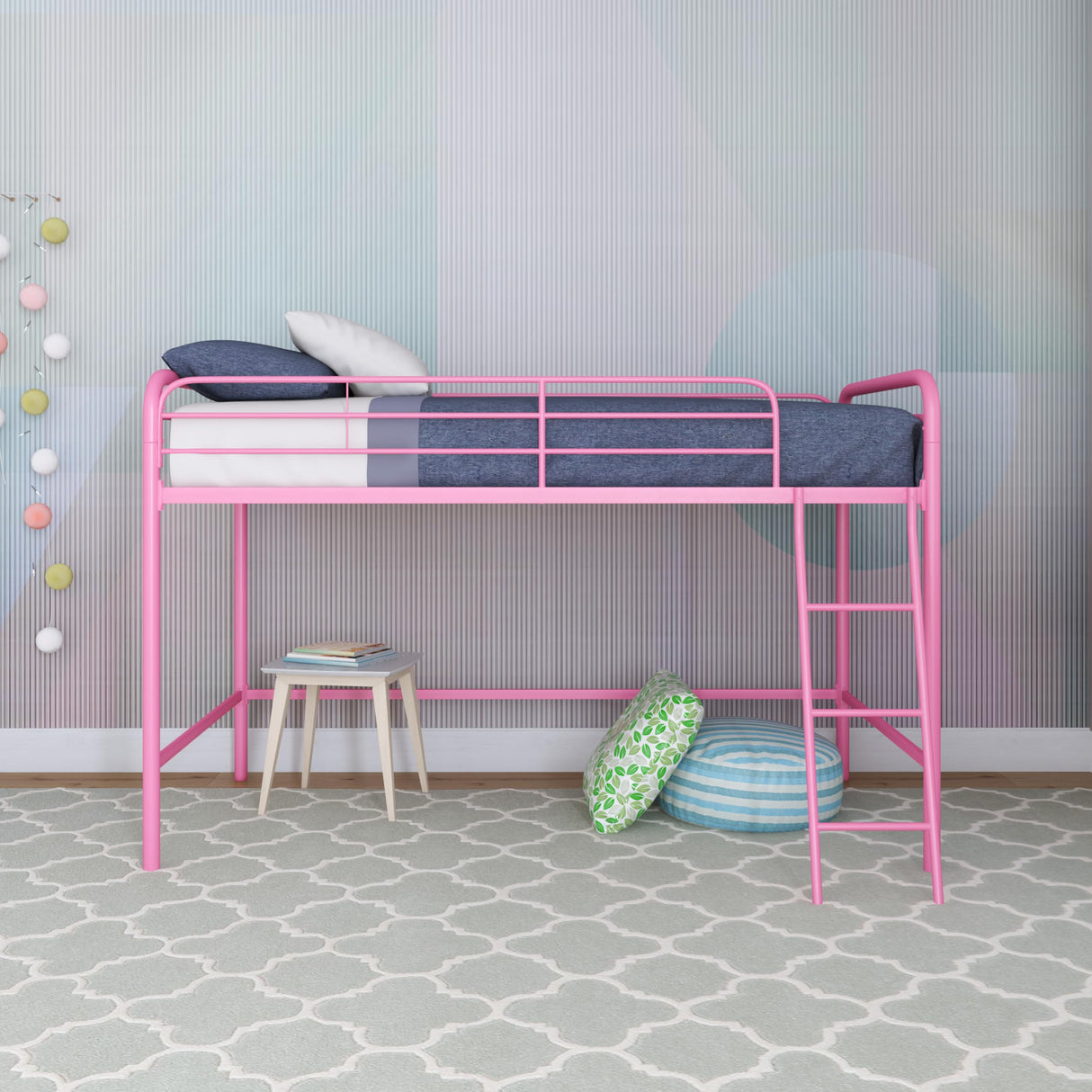 DHP Jett Junior Twin Metal Loft Bed, Pink DHP